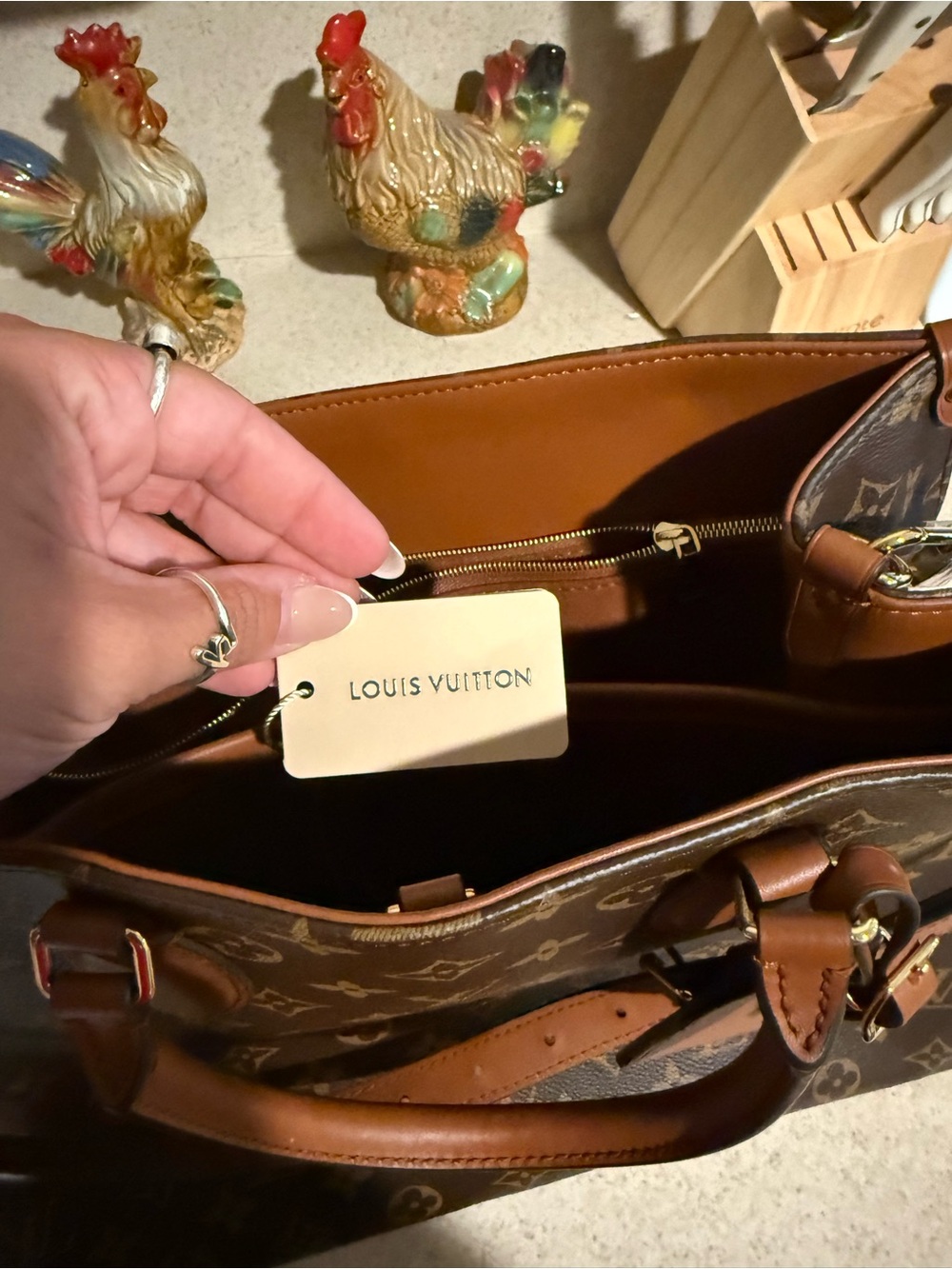 Louis Vuitton Monogram Canvas Handbag with Tan Leather Trim - Picture 9 of 15